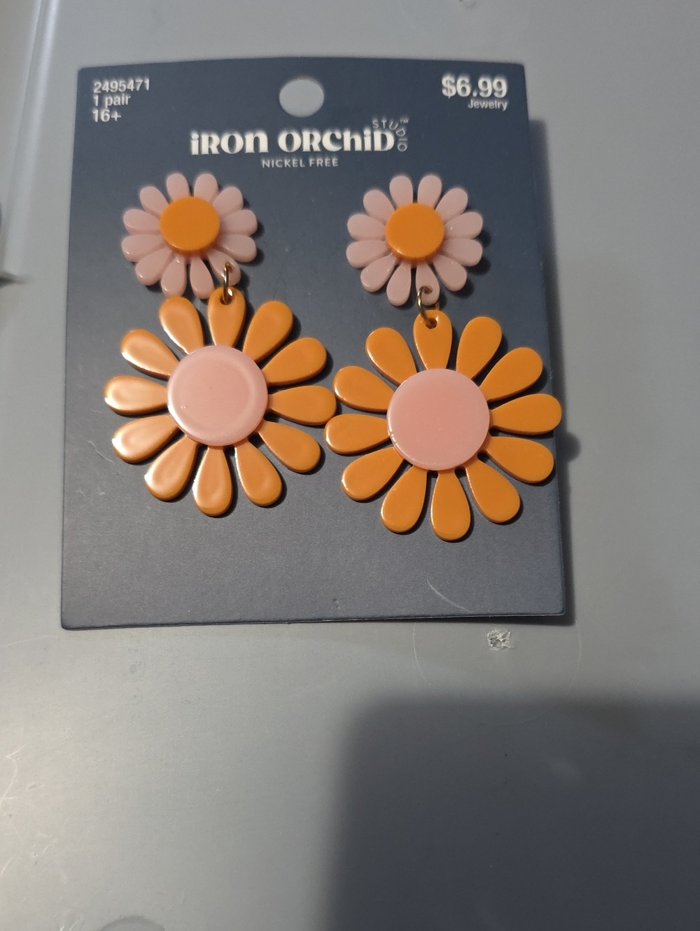 Iron Orchid Pink & Orange Daisy Drop Earrings